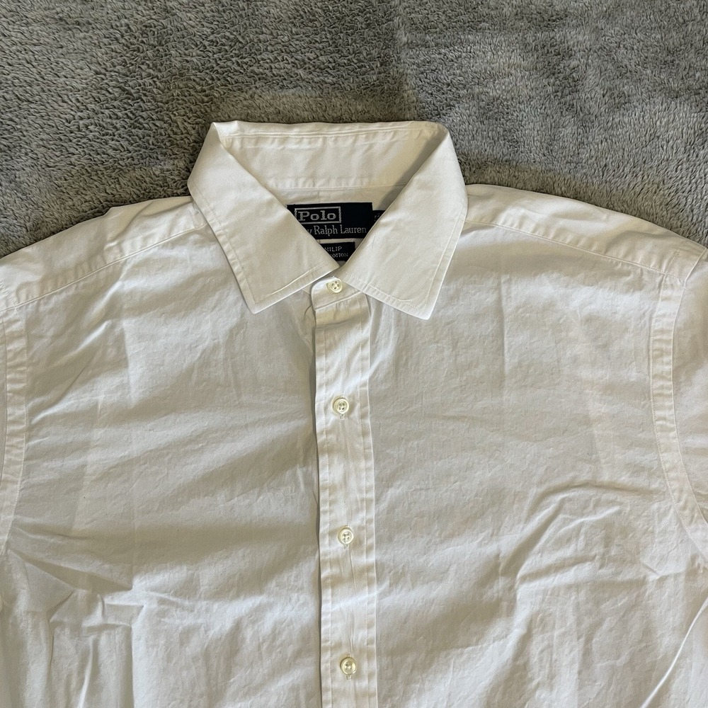 VTG Polo Ralph Lauren Men Button Up Shirt 16.5 34-35 White Philip Long Sleeve XL